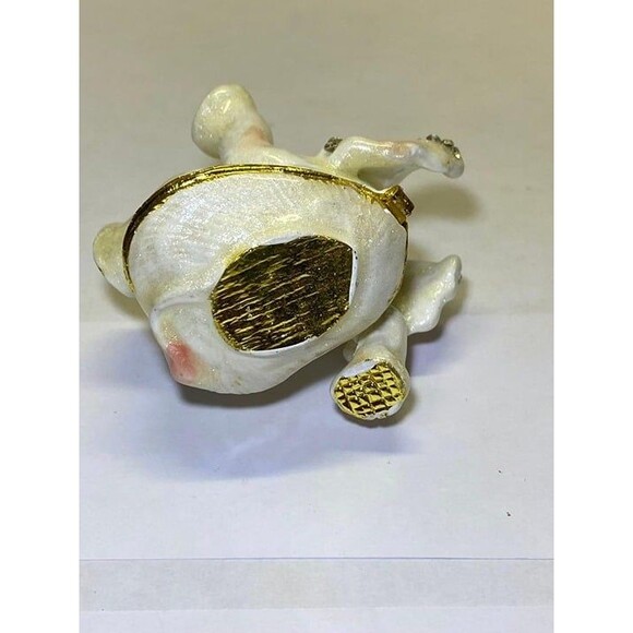 Elephant White Hinged Trinket Box Collectible Enamel Crystals Gold Tone Cute - Picture 4 of 9